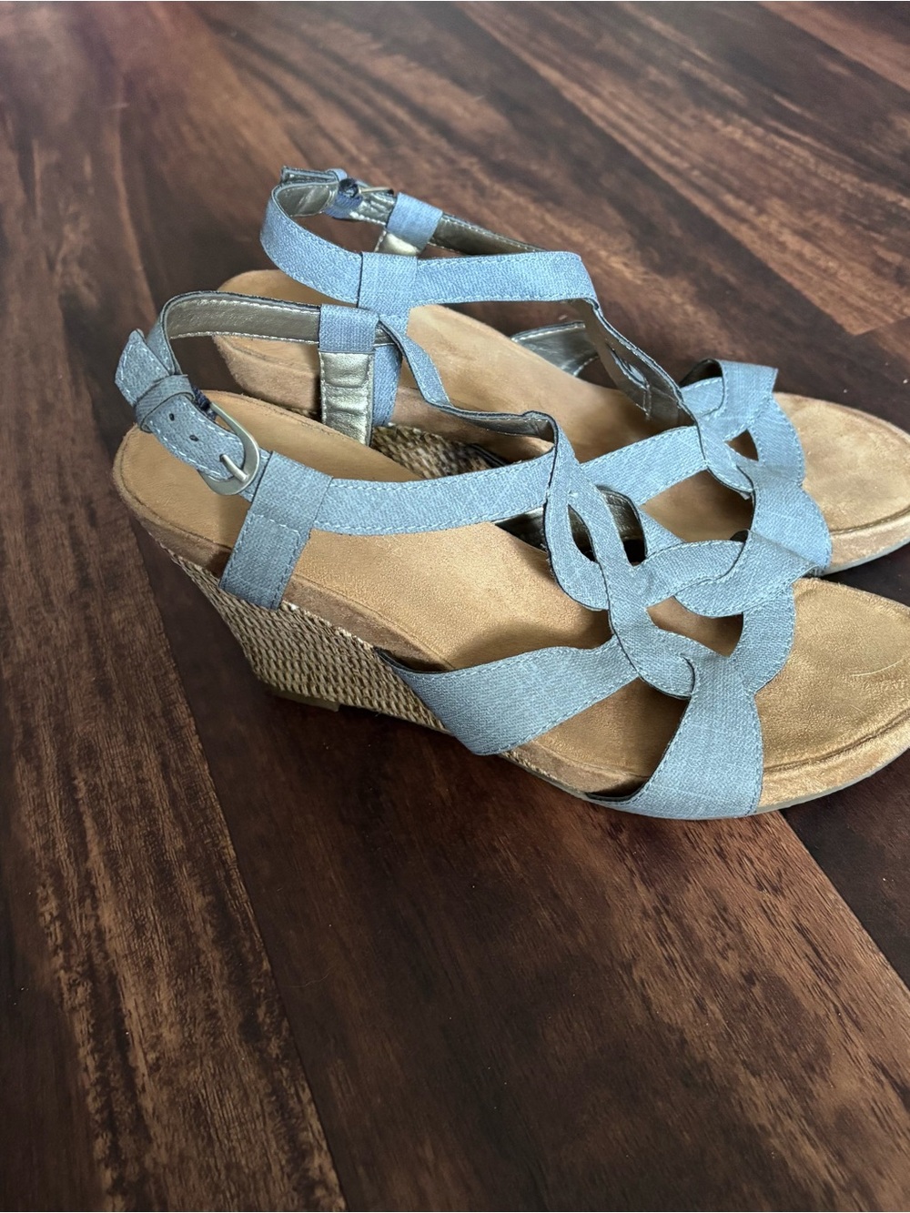Aerosoles size 8 Light Blue Wedge Sandals with Braided Details